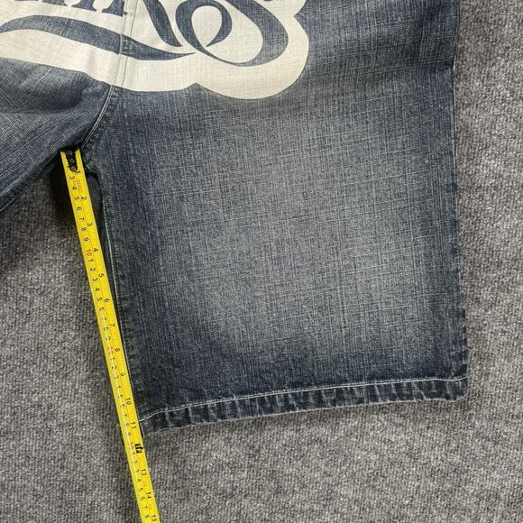 Vintage Y2K Akademiks Denim Jean Shorts Double Sided Graphic Print Baggy Size 40 - Picture 9 of 9